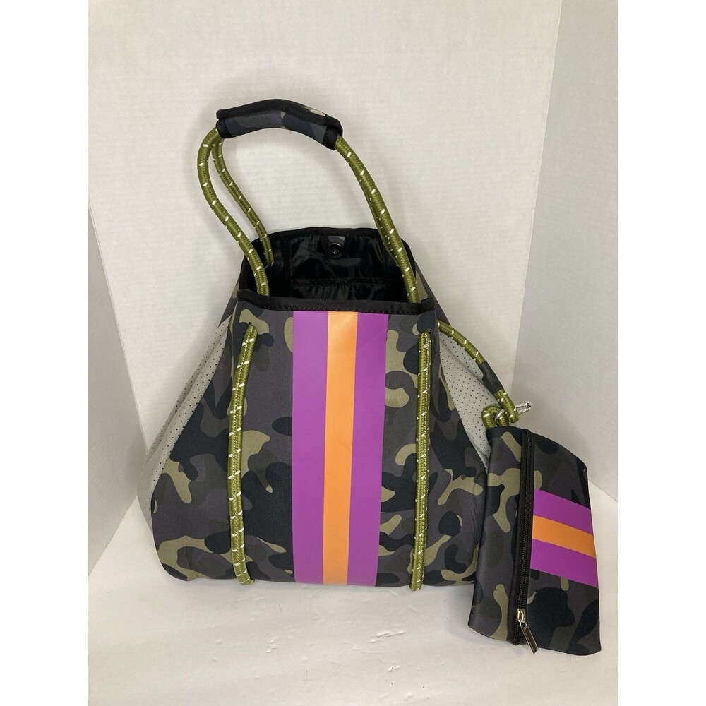 Camo Tote Neoprene Pink Orange Gym Bag Carryon Travel Overnight Satchel - Picture 5 of 11